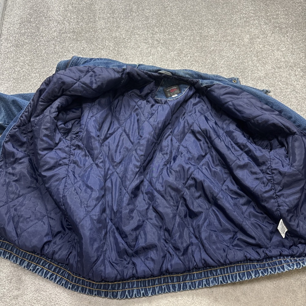 Vintage 80's 90's Women's Large Denim Bomber Jacket Patchwork Geometric Retro - Picture 7 of 9